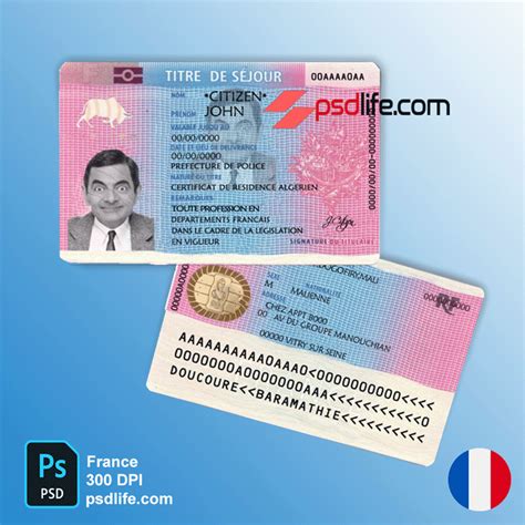 France Fake Resident Permit Card Psd Template