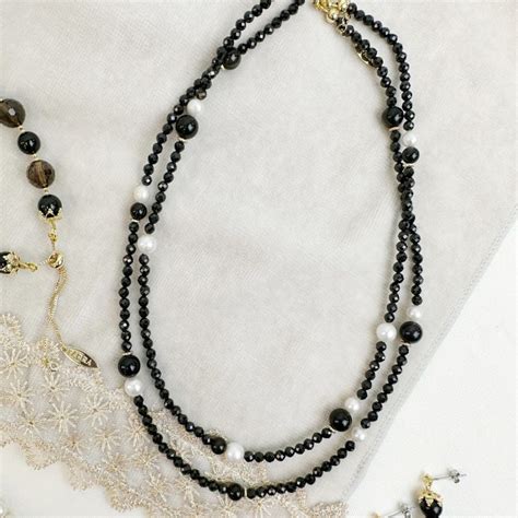 Classic Black Obsidian With White Freshwater Pearls Double Layers