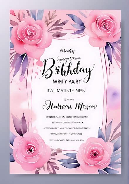 A birthday card for a birthday party with pink roses on it | Premium AI ...