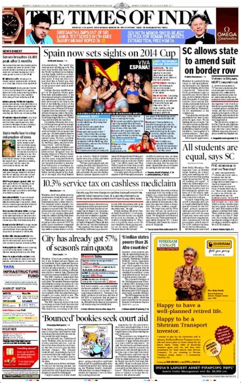 Newspaper The Times Of India India Newspapers In India Tuesdays