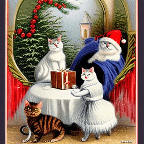 Viktorianische Weihnachtsszene Mit Katzen Creative Fabrica