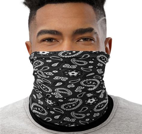 Black Bandana Face Mask Neck Gaiter Black Face Cover Paisley Print