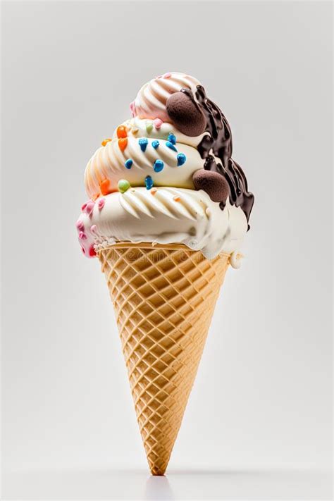 Generative Ai Vanilla And Chocolate Ice Cream Scoop In A Waffle Cone