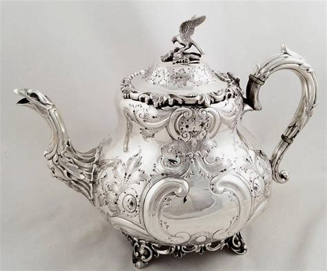 Victorian Silver Teapot With Bird Spout And Cat Crest London 1875