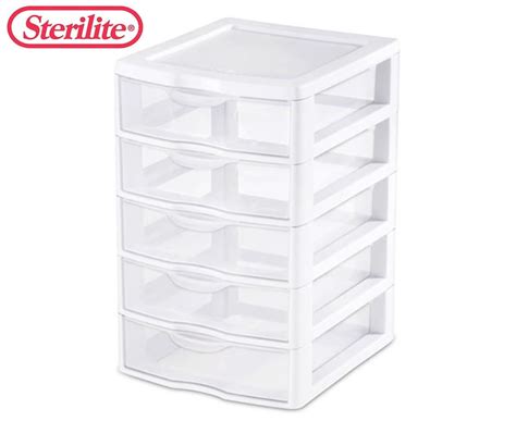 Sterilite 5 Drawer Clear View Organiser Unit White Desktop Drawers Plastic Storage Cabinets