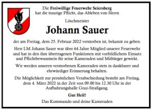 LM Johann SAUER Verstorben Freiwillige Feuerwehr Seiersberg