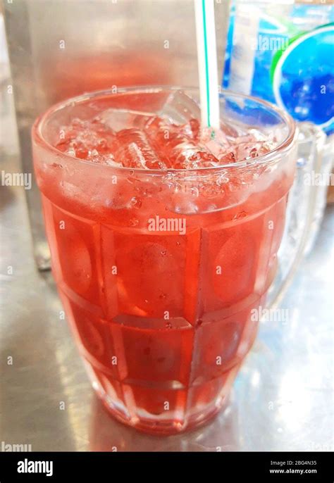 Food And Herb Glass Of Traditional Roselle Fruit Juice One Of The