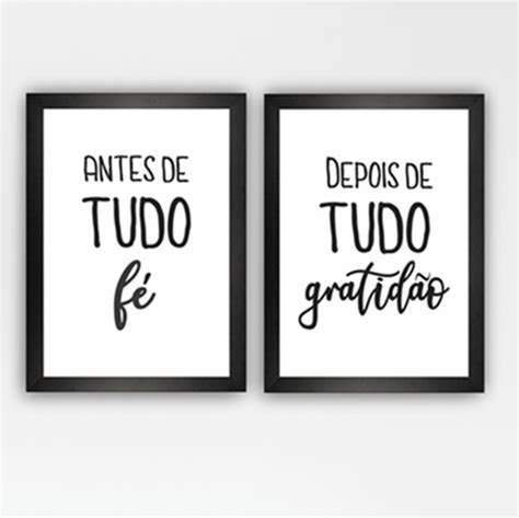 Kit de Quadros Decorativos Frases Fé e Gratidão Decoração no Elo7