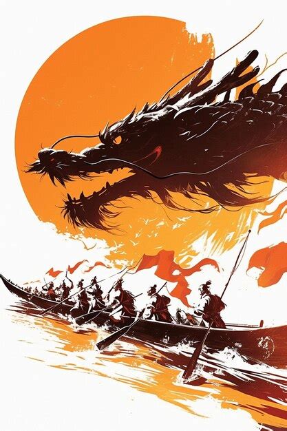 Premium Vector Chinese Dragon Boat Racing In River Scenes