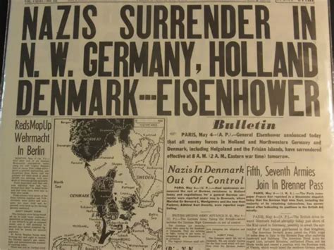 VINTAGE NEWSPAPER HEADLINE World War 2 Hitler Nazis Surrender Germany