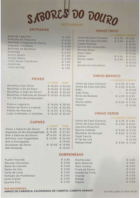 Menu Restaurante Sabores Do Douro Em Valadares Thefork