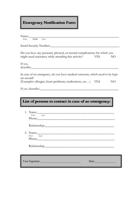 Emergency Notification Form Printable Pdf Download