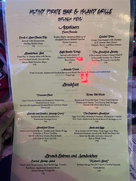 Menu Of Mutiny Pirate Bar And Island Grill In Glen Burnie Md 21060