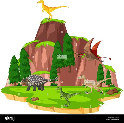 Scene With Dinosaurs On Island Illustration Stock Vector Image And Art