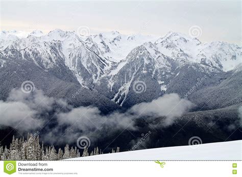 Snow Capped Mountain Range Beyond A Snowy Field Stock Photo Image Of