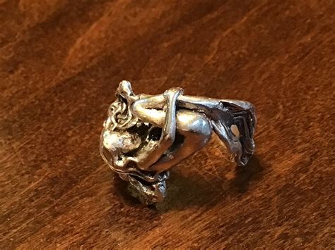 Solid Sterling Silver Nude Mermaid Lady Woman Ring Unique Designer Fantasy Sculpture Nautical