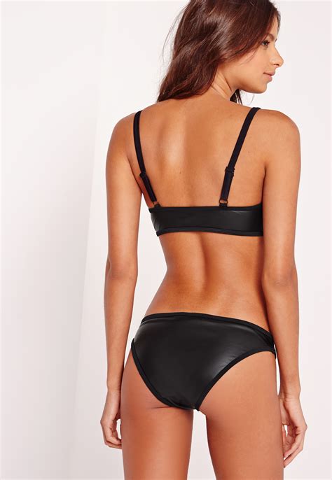 Lyst Missguided Leather Look Bikini Top Black In Black