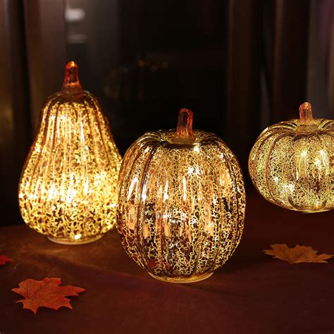 Glass Pumpkin Light Led Glowing Delicate Halloween Decorative Lamp