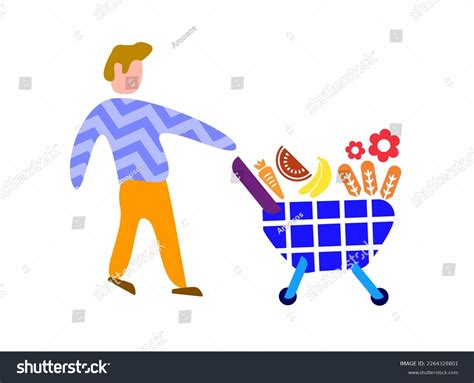 Man Shopping Cart Vector Shopping Illustration Stock Vector Royalty