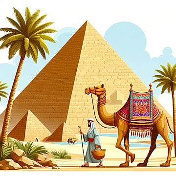 Ancient Egyptian Pyramids And Camel Cartoon Art Background Pyramids