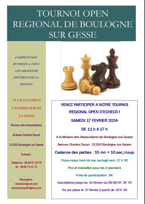 Boulogne Sur Gesse Tournoi Open D Checs Avec L Chiquier De La Gesse