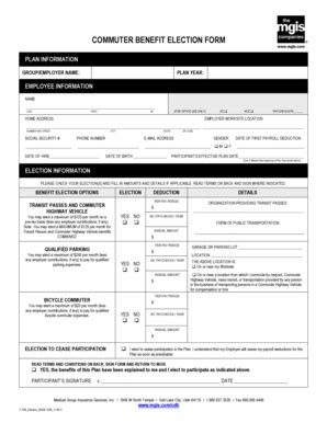 Fillable Online Commuter Benefit Election Form Fax Email Print Pdffiller