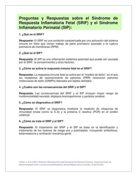 Preguntas y Respuestas sobre el Síndrome de Respuesta inflamatoria