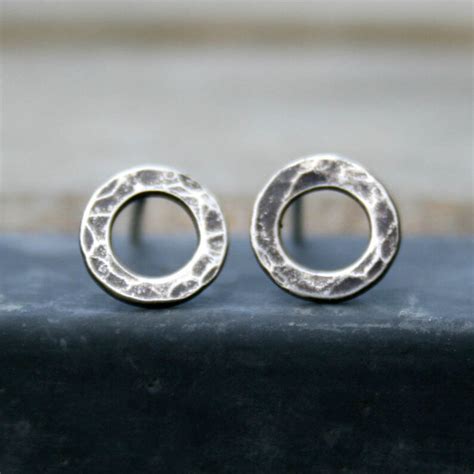 Sterling Silver Post Earrings Hammered Hoops Studs Etsy