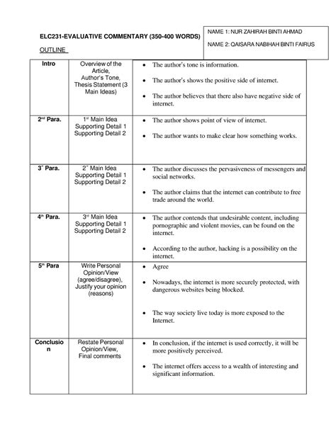 Evaluative Excercise 2 ELC231 EVALUATIVE COMMENTARY 350 400 WORDS