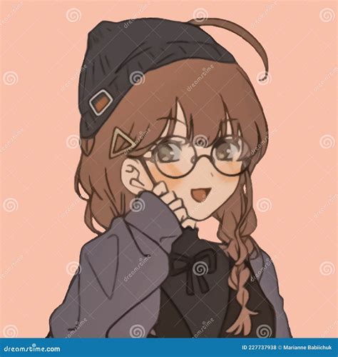 Cute Anime Girl With Glasses And A Hat Stock Vector Illustration Of Funny Japanese 227737938