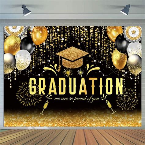 2023 Class Graduation Photography Backdrop Black Gold Glitter Graduation Party Background 2023