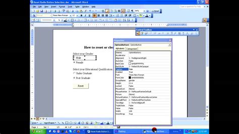 Ms Word Tutorial Reset Radio Buttons Selection Hd Youtube