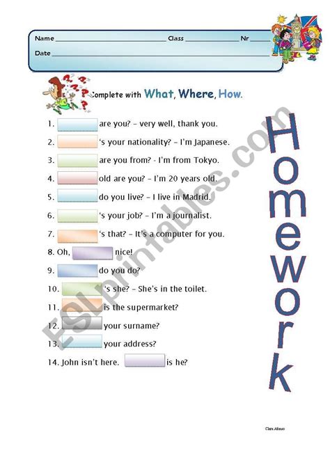 What Where And How Esl Worksheet By Clarinha