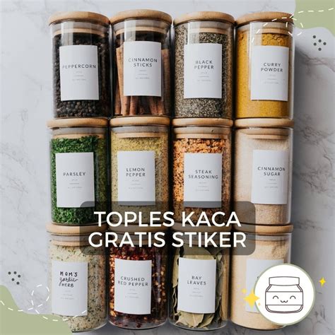 Jual Toples Kaca Tutup Kayu Tempat Bumbu Dapur Aestethic Free Stiker