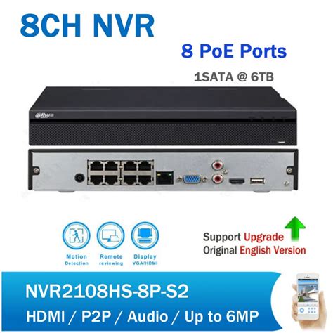 DH NVR H 264 8CH NVR2108HS 8P S2 8POE Rede Gravador De Vídeo Full HD