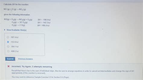 Solved Calculate ΔH for the reaction NO g O g NO2 g Chegg