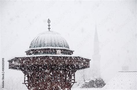 Bascarsija Sarajevo City Centre At Winter Day Old Town And Sebilj