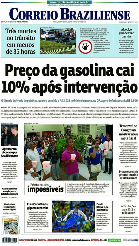 Confira A Capa Do Jornal Correio Braziliense Do Dia 23 05 2016