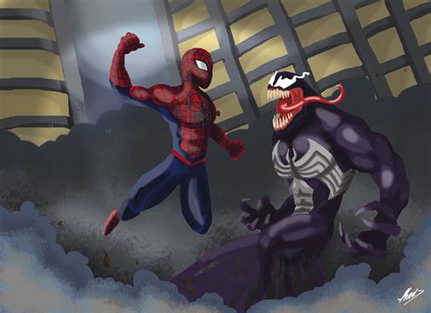 Spiderman Vs Venom Drawing At Paintingvalley Explore Collection