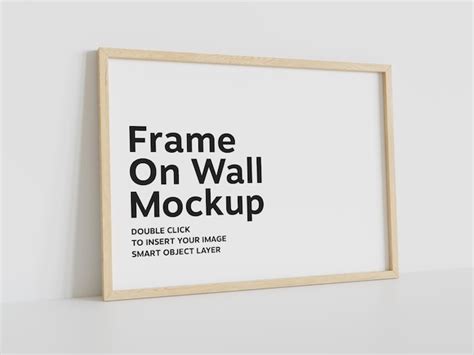 Premium PSD Wood Frame Leaning On White Wall Mockup