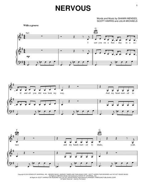 Nervous By Shawn Mendes Piano Vocal Guitar Digital Sheet Music Sheet Music Plus