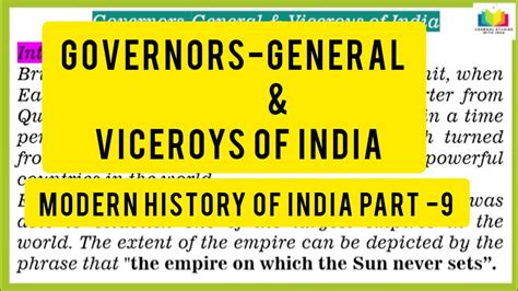 Modern History Of India Part 9 All Governor General And Viceroys Of