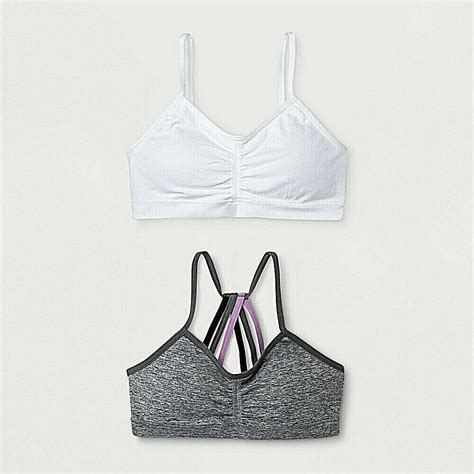 Maidenform Girls 2pk Seamfree Strappy Ruched Crop Bras Whitegray 6 6x