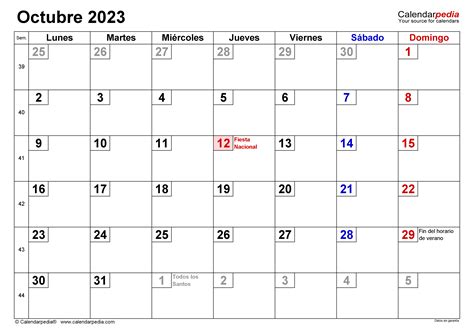 Calendario Octubre 2023 En Word Excel Y Pdf Calendarpedia | Images and ...