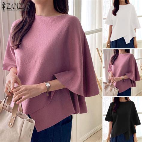 Esolo Zanzea Women Round Neck Loose Blouse Fashion Chic Sleeve