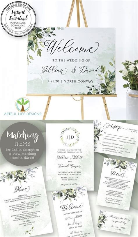 Greenery Wedding Welcome Sign Template Wedding Or Bridal Shower Welco