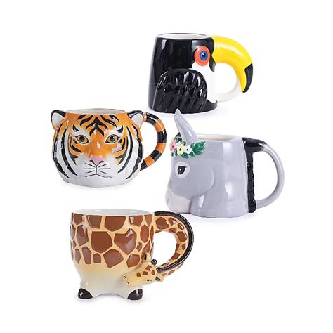 Jungle Animal Shaped Mugs Set Of 4 Home George At Asda