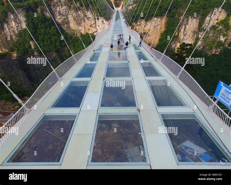 View of the world's longest and highest glass-bottomed bridge over the ...