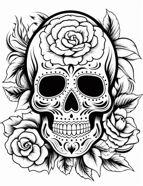 El día del cráneo muerto con flores de rosa Ilustración vectorial