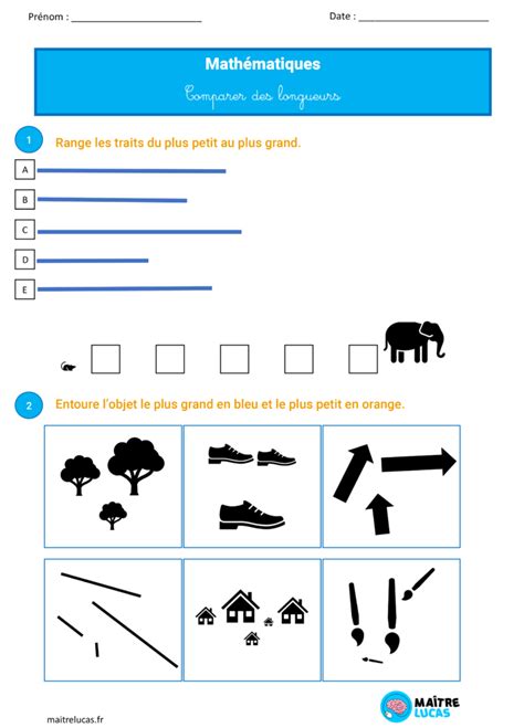 Exercices Exercices Comparer des longueurs CP CE1 Maître Lucas